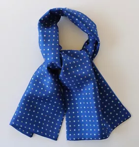 Silk cravat. Royal blue, red & white geometric 7.5" x 39". Hand made - Picture 1 of 1