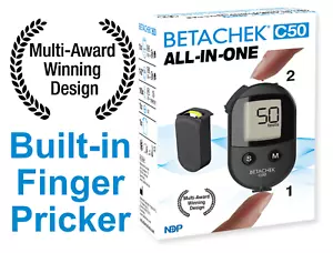 BETACHEK C50 All-in-One Diabetes Monitor Testing Kit Blood Sugar Meter 50 Tests - Picture 1 of 17