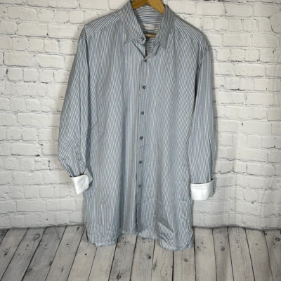 Camisa Ermenegildo Zegna Para Hombres Azul Blanco Rayas Abotonada Hecha en Italia Foto 1 de 4