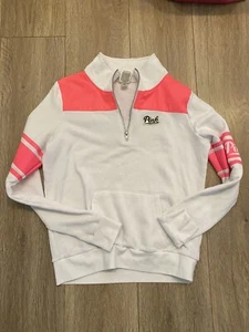 Victoria’s Secret Pullover Sweatshirt weiß pink Logo halber Reißverschluss Small S - Bild 1 von 6