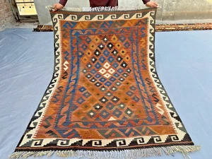 Afghan Maimana Kilim Rug 3.10x5.3 ft | Handmade Vintage Tribal Flatweave Rug - Picture 1 of 12