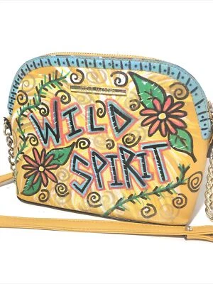 Hand Painted Cross Body Purse- Yellow W/ Red Flowers- Steve Madden 9”x7” OOAK - Image 1 of 4