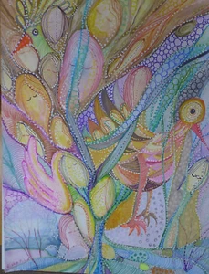 ORIGINAL GEMÄLDE 13 X 18 IN AQUARELLSTIFTE VON RIVKA FILIIN INSPIRIEREND  - Bild 1 von 12