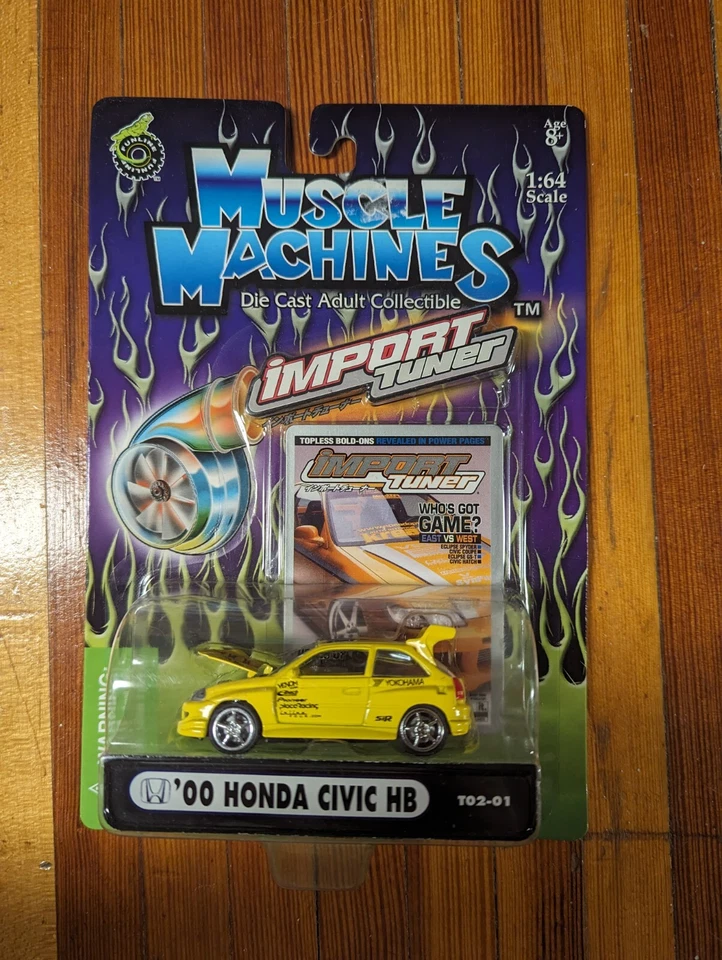 2002 Muscle Machines Import Tuner '00 Honda Civic HB Yellow New - Image 1 of 1