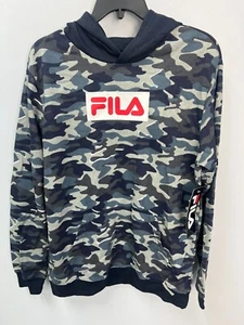 FILA Blue Camouflage Hoodie Sweatshirt Size XL (18) White & Red Chest logo - Picture 1 of 8