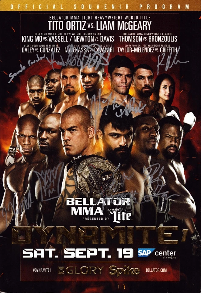 Liam McGeary Saulo Cavalari +7 Signed Bellator MMA Glory Dynamite Event Program - Image 1 of 4