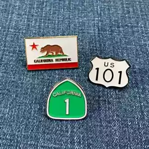 3-Pack California Pin Set - Highway 1 Sign CA Flag Hwy 101 Cast Metal Enamel - Picture 1 of 9