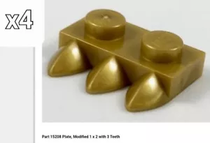 NEW LEGO PEARL GOLD 15208 Plate, Modified 1 x 2 with 3 Teeth Lot of 4 Pieces - Picture 1 of 1