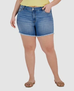 Celebrity Pink Womens Blue Trendy Plus Size Frayed Denim Shorts Size 18 - Picture 1 of 1