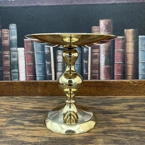 Vtg Brass Candle Holder Plate W/spike Tall Wide Base Seller Polished 6” Tall - Picture 1 of 7