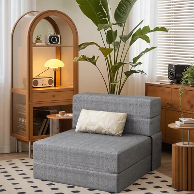 Danrelax Convertible Folding Sofa Bed with Pillow, Linen Futon Foldable Mattress - Image 1 of 4