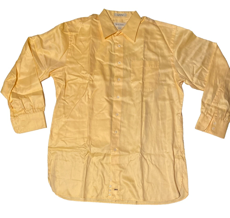 John W Nordstrom 男式 M/L 纽扣衬衫黄色 16.5-35 编织棉长袖 — 第 1/1 张图片