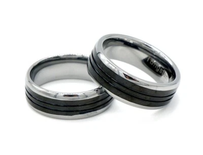 Anillo de boda negro doble de tungsteno de 8 mm para hombre ajuste cómodo talla 5-14 Foto 1 de 2