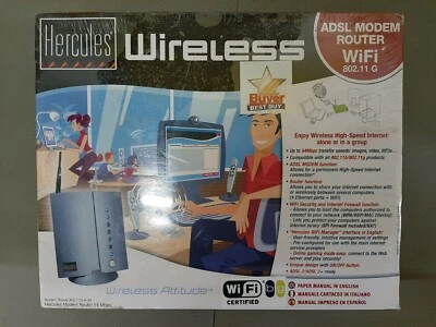 Hercules Modem Router ADSL 802.11 G 54MBPS - 4 NETWORK PORTS - NEW IN BOX - BLUE - Image 1 of 4