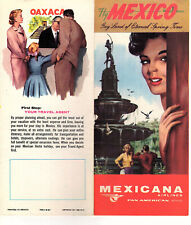  Mexicana Airlines Vtg 1961 Brochure Fly to Mexico Defunct Pan Am Affiliate Map 