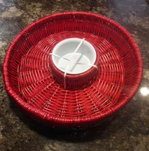 Red Wicker Chip Serving Party Basket & Dip Bowl and Tray - Picture 1 of 4