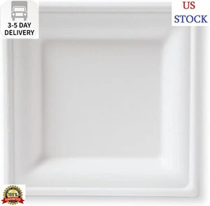 Susty Party 6-Inch Compostable Square Plates (50-Count), Sugarcane Heavy Duty Di - Picture 1 of 10