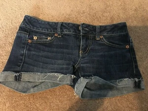 vintage y2k American Eagle Size 00 Stretch Womens Dark Wash Jean Shorts - Picture 1 of 6