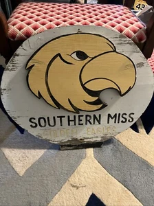 Vintage Southern Miss Golden Eagles Sign Collegiate Wooden Mascot 24x18  - Picture 1 of 10