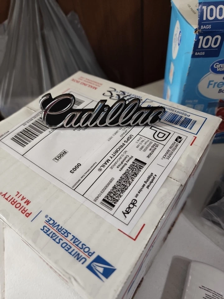 NOS 1980-92 CADILLAC Radiador Rejilla Emblema Ornamento Script Placa de identificación 1624421 GM Foto 1 de 4