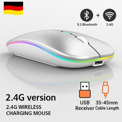 RGB LED kabellose Maus, wiederaufladbar, Bluetooth 5.2, USB für PC, Laptop, Mac - Bild 1 von 4