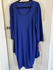 BNWT NINA LEONARD COBALT BLUE BUBBLE DRESS DRAPES 3/4 SLEEVE SCOOP NECK SIZE 2XL - Picture 1 of 14