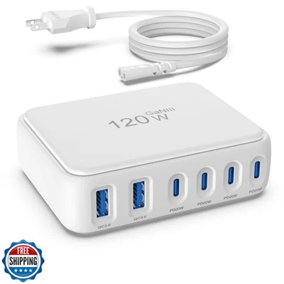 USB C Charger Block, 120W GaN 6 Port Fast Charging Station Hub for Multiple D - Image 1 of 4