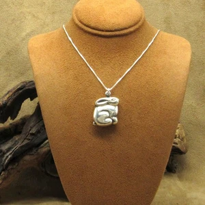 Whimsical Vintage Sterling Silver Rabbit Pendant Necklace - Picture 1 of 6