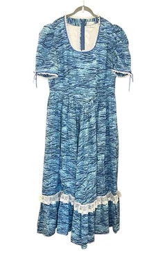 VTG 1X-2X COTTON Maxi Dress 70s Colonial Prairie Cottagecore Handmade Lace Trim - Image 1 of 4