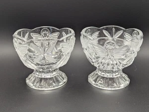 (2) Crystal Clear Germany Pedestal Bowl etched Angels / Snowflake glass votives - Picture 1 of 7