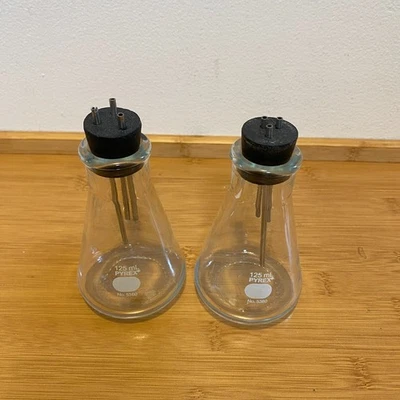Lot of 2 Pyrex 125mL Filter Flasks w/ Rubber Stoppers & Metal Tubes – No. 5360 - Image 1 of 4