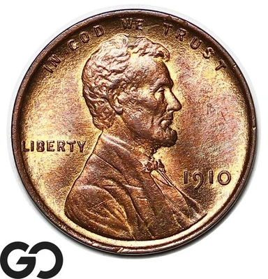 1910 Lincoln Cent Wheat Red-Brown Penny, Premium Quality Superb Gem BU++ RB - Image 1 of 3