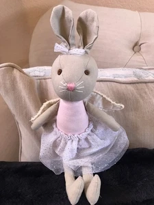 Mudpie Lovey Security Plush Bunny Rabbit Tutu Pink Gold Angel Wings Hard To Find - Picture 1 of 7