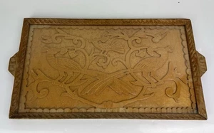 Bandeja de madera tallada a mano vintage con tapa de vidrio y asas - diseño de pájaro - Imagen 1 de 6