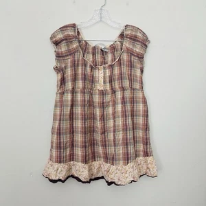 Oh! Blusa de maternidad Mamma roja naranja a cuadros sin mangas para mujer talla XL - Imagen 1 de 6
