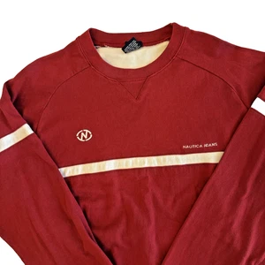 VTG Y2K Nautica Cotton Crew Sweater Mens M Red Stripe Soft Knit Skater Preppy - Picture 1 of 11