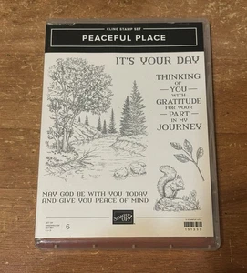 Stampin Up Clear Mount Stempel - FRIEDLICHER ORT - Bäume Fluss Eichhörnchen Natur Wald - Bild 1 von 4