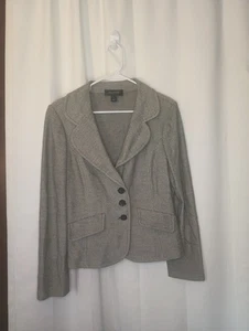 St John Womens Herringbone Blazer Size 14 Black Ivory 3 Button Old Money Classic - Picture 1 of 12