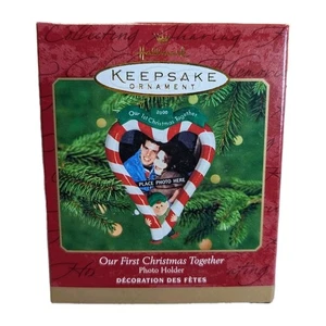 HALLMARK 2000 OUR FIRST CHRISTMAS TOGETHER Photo Ornament Candy Cane Heart - Picture 1 of 4