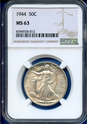 Moeda de prata 1944 P NGC MS63 Walking Liberty meio dólar 50c EUA em perfeito estado 1944-P MS-63 - Imagem 1 de 3