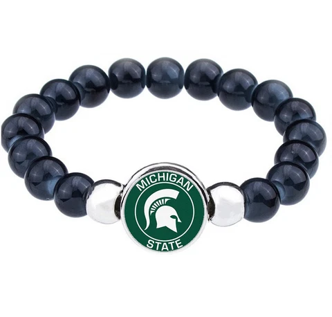 Michigan State Spartans Womens Mens Black Bead Chain Bracelet Gift D1 Cover