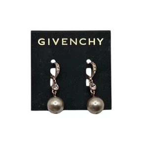 Vintage '90s Y2K Givenchy Rose Gold Pave Rhinestone Faux Pearl Dangle Earrings - Picture 1 of 2