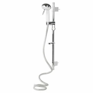 Chrome Bath Shower Head Set Adjustable Steel Slider Bar Riser Rail 1.5M Hose - Picture 1 of 4