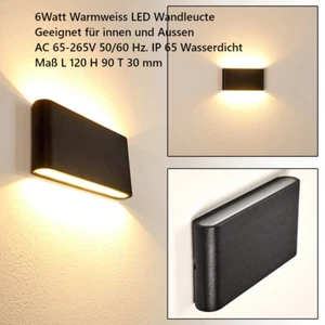 6Watt LED Wandleuchte Warmweiß   IP65 Wasserdicht 230V Aus Alu Schwarz - Bild 1 von 2