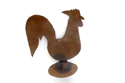 Folk Art Rooster Metal Rustic Farm Wall Hanging Cutout Candle Sconce Holder - Image 1 of 4