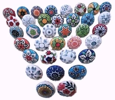 Indian Handmade Multi Colour Ceramic Door Knobs  Kitchen Cabinet Lot of 10 Pc - Image 1 of 4