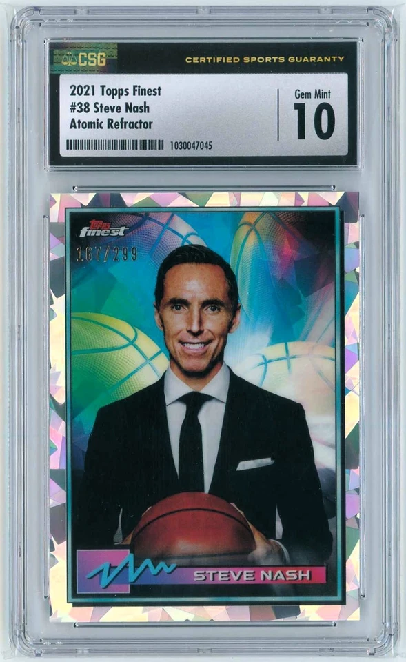 Steve Nash 2021 Topps Finest Basketball ATOMIC #38 SP /299 CSG 10 GEM MINT - Image 1 of 2