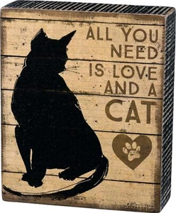 Primitives by Kathy Rustic-Inspired Distressed Box Sign, 5 x 6-in Love and A Cat - Picture 1 of 3
