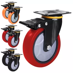 2/4 Stück Schwerlast Lenkrolle mit Bremsplatte Rollen 3" 4" 5" Polyurethan Rolle - Bild 1 von 15
