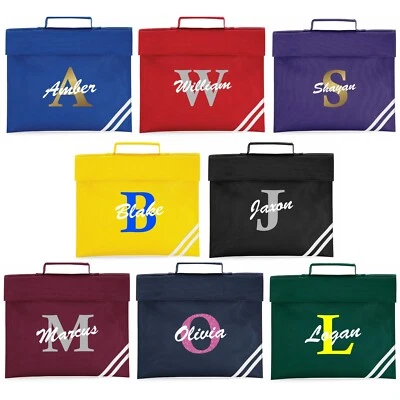 QUADRA Personalised Book Bag Colour Initial Classic Back to School Boys Girls Childrens